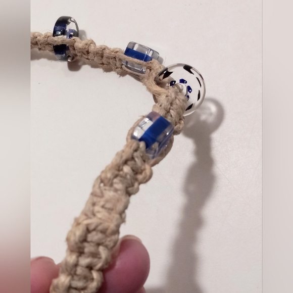 Vintage Glass Bead Hemp Choker Necklace Y2K 14 1/2" - Picture 6 of 7